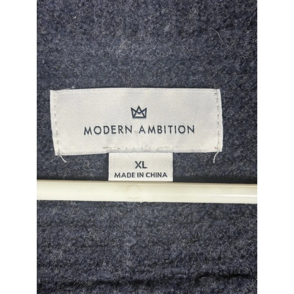 Modern Ambition Mens XL Quarter Zip Sweater Blue Merino Wool Blend Ribbed Knit‎